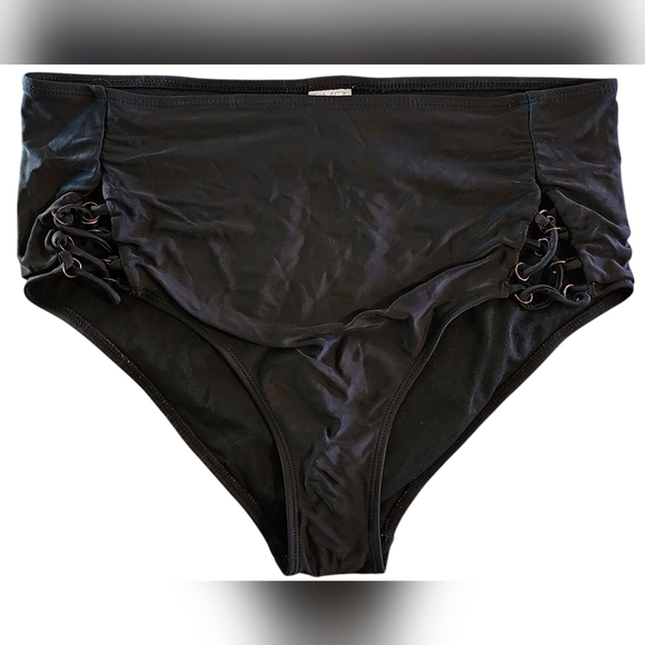 Time and Tru Other - Time and Tru Black High Waist Cinch Sides Full Swim Bikini Bottom Women's M NWOT